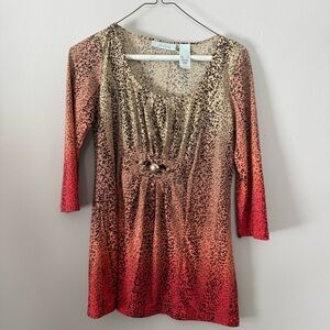 JM Collection Ombre Cream to Red Animal Print Tunic